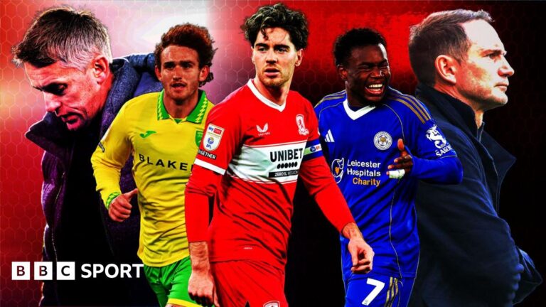 From left to right: Kieran McKenna, Josh Sargent, Hayden Hackney, Abdul Fatawu and Frank Lampard