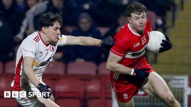 Derry's Lachlan Murray gets past Joey Clarke