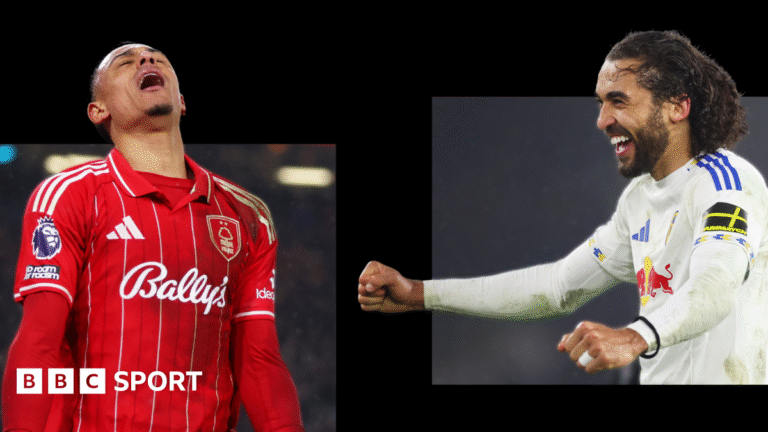 Leeds 3-1 Nottingham Forest: What does result mean for relegation battle A graphic of Premier League players from every team in the division in 2025-26 season, with the Premier League trophy in front of them.