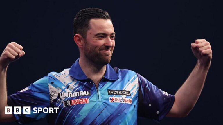 World Masters: Luke Humphries hits nine-darter as Luke Littler also wins Luke Humphries raises his fists to celebrate after hitting a nine-darter at the World Masters