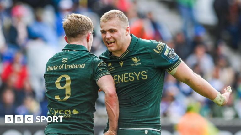 United Rugby Championship: Stormers 24-33 Connacht – Irish province impress in win in South Africa Ben Murphy and Hugh Gavin celebrate