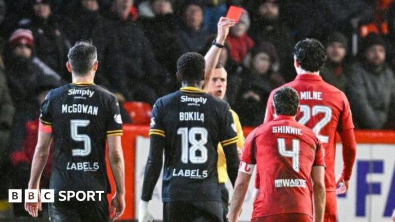Livingston's Jeremy Bokila and Aberdeen's Jack Milne are sent off