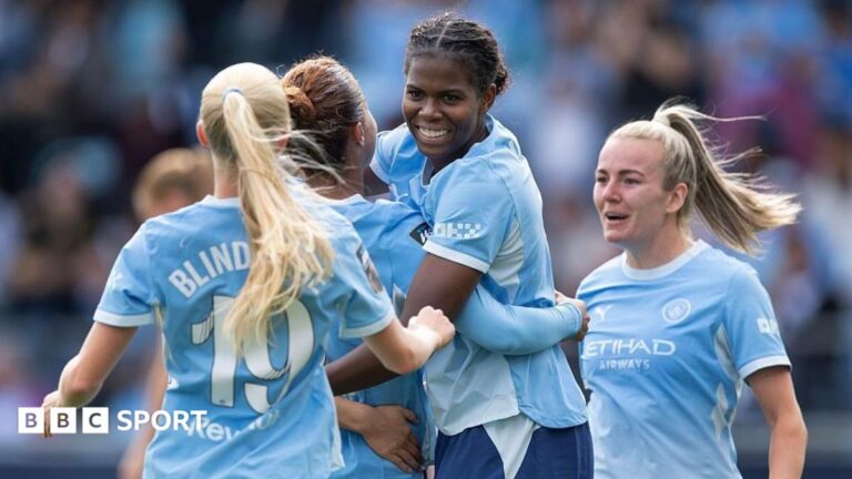 Manchester City celebrate victory over Birmingham City